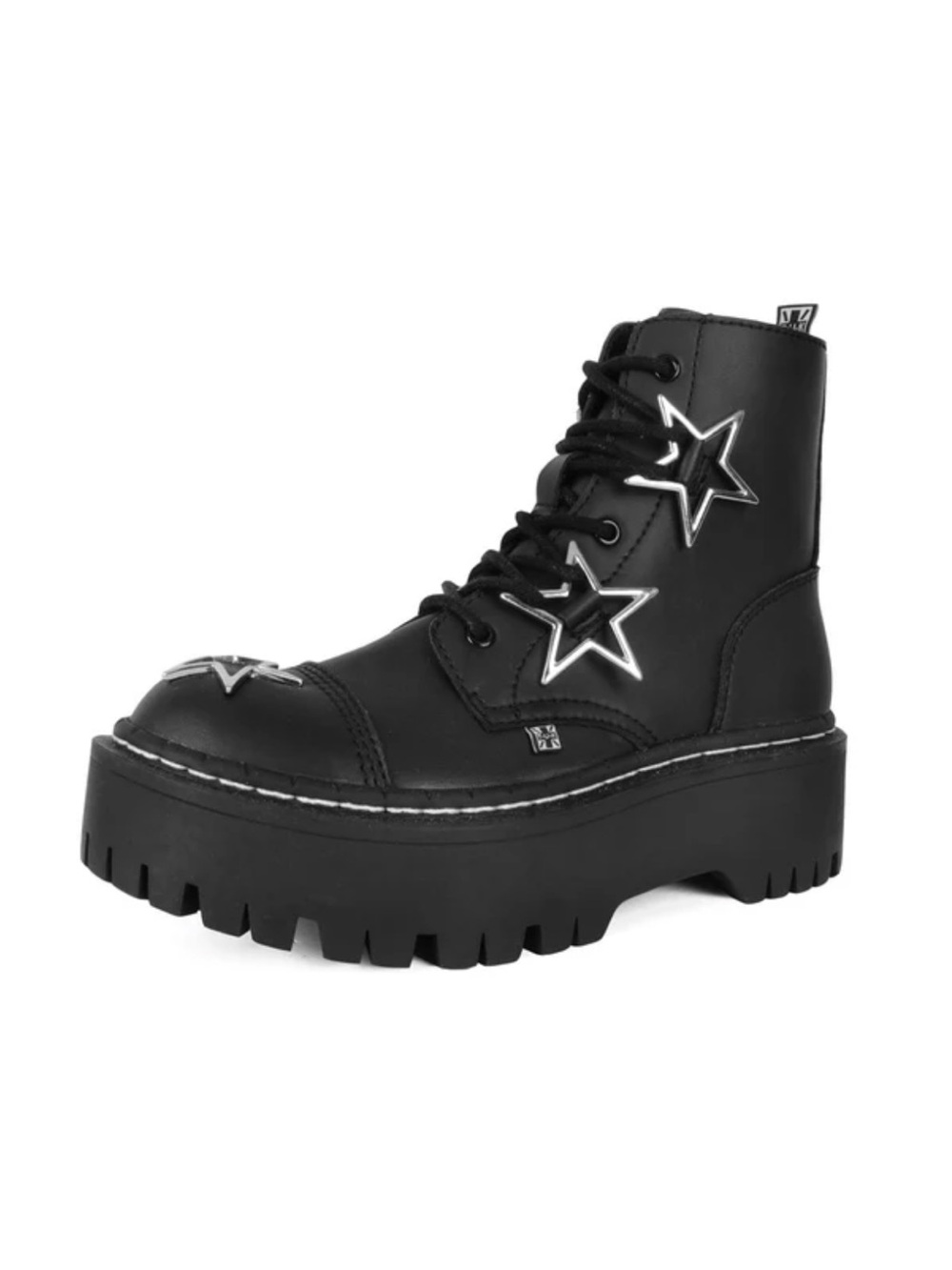 New Unisex T.U.K Black Double Decker Platform Lace-Up Boot with Star Accents